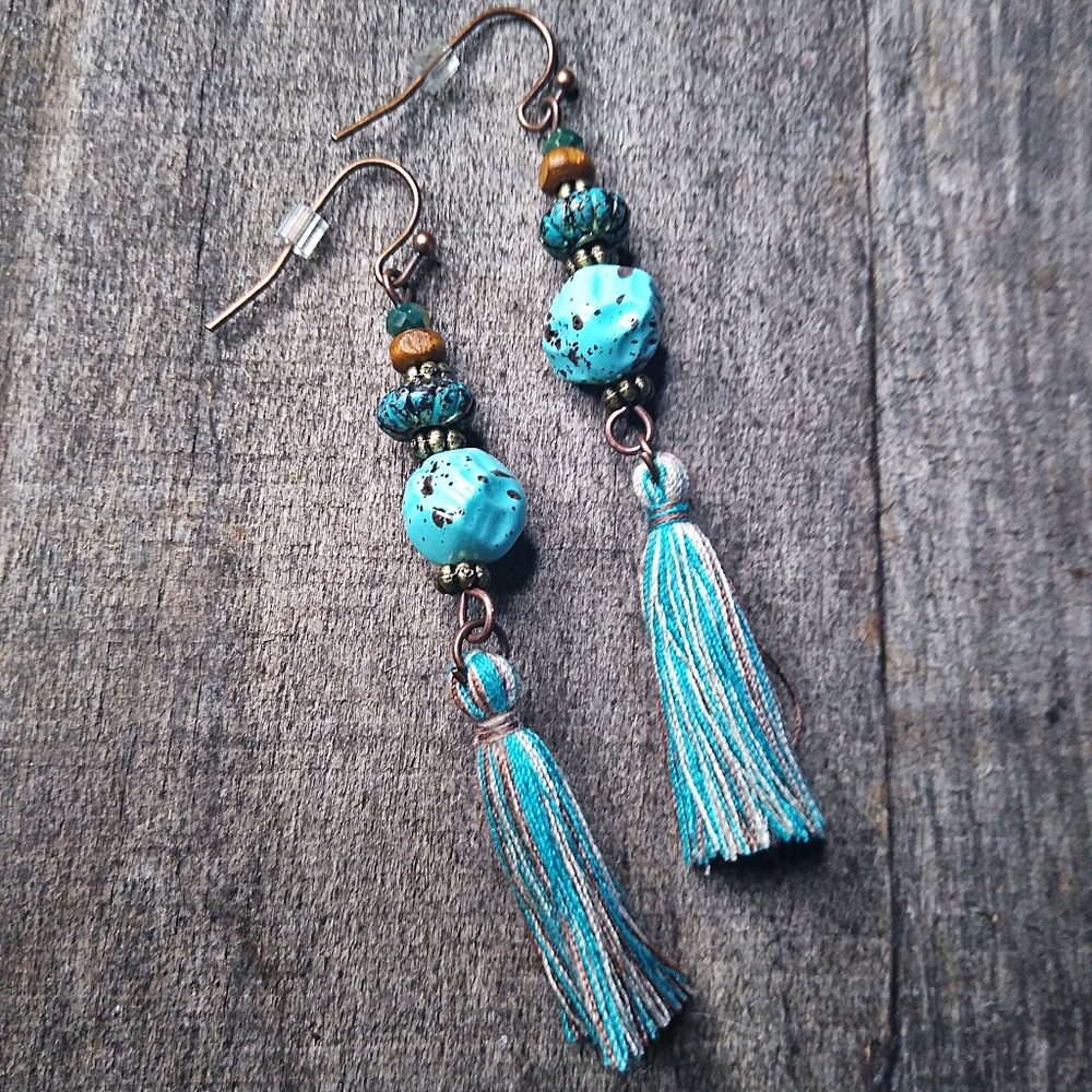 ๐2/$20 Turquoise Boho Tassel Earrings - Picture 2 of 3